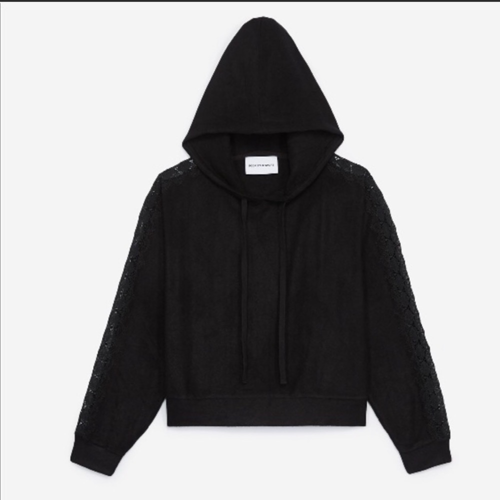 THE KOOPLES BLACK DOMAN SLEEVES HOODIE SWEATER WITH LACE INSERTS SIZE M LIKE NEW